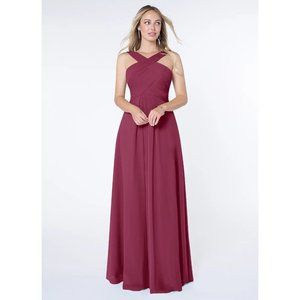 Azazie Womens Kaleigh A-Line Dress Pleated Chiffon Floor-Length Mulberry Size A0